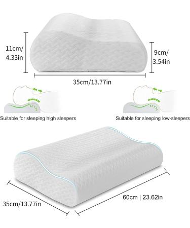 Memory Foam Contour Pillow - Neck Support Cervical Bed Pillow for Sleeping - Side Sleeper - Relieve Neck Pain - Washable Zippered Cover - White - 23.6Lx13.7Wx(3.5-4.3)H - Buy Online on GoSupps.com