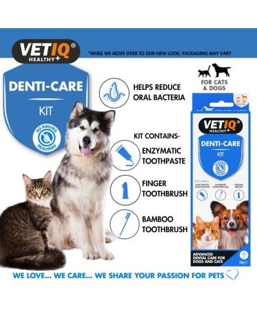 VETIQ Denti-Care Kit: Enzymatic Toothpaste for Dogs and Cats - Fight Tartar & Plaque with Bamboo Toothbrush and Finger Sleeve - Buy Online on GoSupps.com