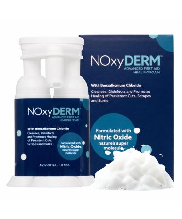 Premium First Aid Antiseptic Foam for Minor Cuts Scrapes and Burns | Benzalkonium Chloride Formula | Formulated with Nitric Oxide | Supports Healthier-Looking Skin | 1oz | NOxyDERM 1 Ounce