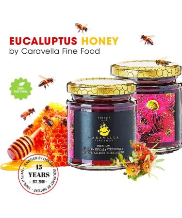 Miel d'Eucalyptus 250g Caravella Fine Food | Italien Pur Notes balsamiques et bois es intenses | Antioxydants et Enzymes Apaisant et purifiant |Id al pour Th Petit-d jeuner Bien- tre Toux Peau D tox - Buy Online on GoSupps.com