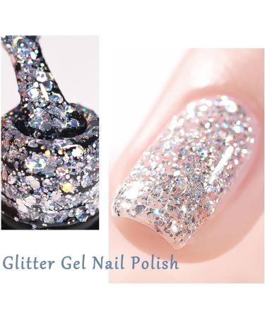 Glitter Gel Nail Polish - Silver Gel Nail Polish - Soak Off UV LED Sparkle Silver Glitter Gel Polish - Long-Lasting - Ideal for Home Use - Buy Online on GoSupps.com