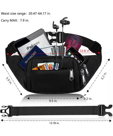 Syican Large Fanny Pack for Women Men - 4-Zipper Waist Bag for Sports, Travel, and Workouts - Black - Buy Online on GoSupps.com