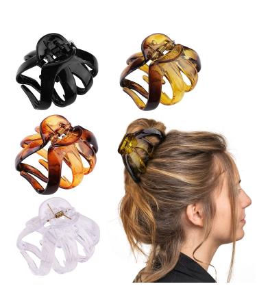 4PCS Extra Large Hair Clips for Thick Hair 3.5'' Big Octopus Hair Clip for Women Girls Jumbo Premium Cute Strong Hold Hair Claw Clips Big Hair Jaw Clips for All Hair Types  08-Black  red  yellow  transparent