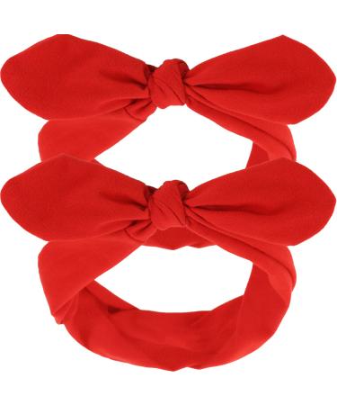 2 Pieces Retro Headbands Woman Girl Headbands with Bows Cotton Handmade Hairbands Baby Vintage Wire Headband Rabbit Ear Bow Hair Band Headwrap (Red, Adult Size) 8.7 x 3.6 Inch, Adult Size Red
