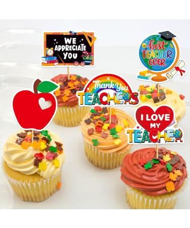 24Pcs Thank You Teacher Cupcake Toppers Thank You Cupcake Toppers Teacher Appreciation Decorations for Teachers Day Party Decorations - Buy Online on GoSupps.com