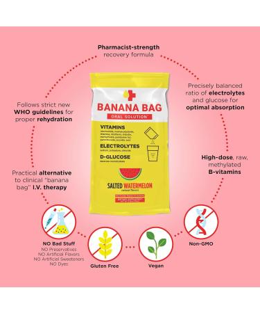 Shop Banana Bag Oral Solution - Salted Watermelon 30-Pack | Medbox Hydration Recovery & Electrolyte Powder Drink Mix - Buy Online on GoSupps.com