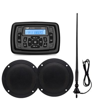 HASDA Bluetooth Marine Radio Car Stereo Dashboard Digital Audio System Receiver Waterproof Boat Speakers FM AM Radio Antenna for ATV UTV RV UV Black