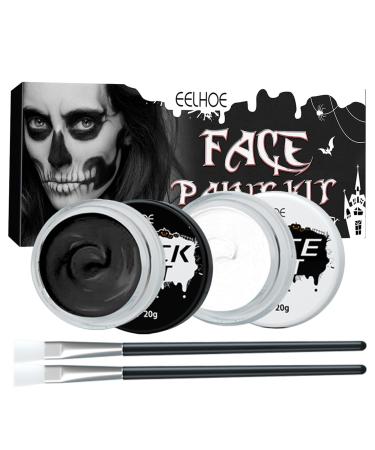 Halloween Cosplay Makeup Black + White Face Body Paint Set Large Capacity Professional Paint Palette Kit with Brushes for for Adult Full Coverage Face Paint Make Up#B