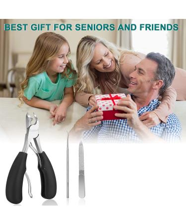 Professional Toe Nail Clippers for Thick Nails - Heavy Duty Toenail Scissors with Nail File & Hook - Sharp Curved Blades - Wide Jaw Opening - Soft Handles in Black & Silver - Buy Online on GoSupps.com