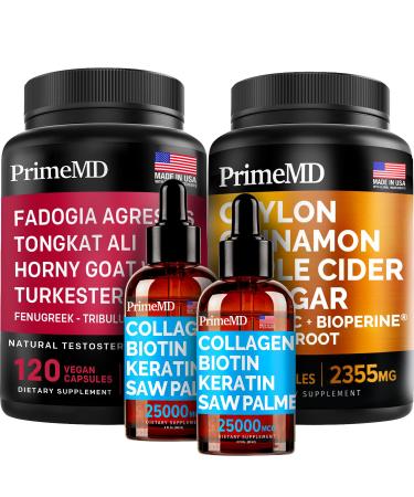Ceylon Cinnamon (1pk) Liquid Collagen Biotin (2pk) and Fadogia Tongkat Ali (1pk) Supplement Bundle - Potent Vitamins for Heart Hair Skin Nails Testosterone & Immune Support - Non-GMO Vegan