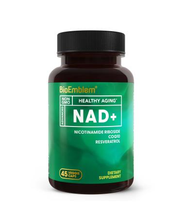 BioEmblem NAD+ Supplement | 300 mg Nicotinamide Riboside with CoQ10 & Resveratrol | Supports Healthy Aging Cellular Energy and Cognitive Function | Non-GMO Gluten Free - 45 Capsules