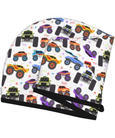 Fast-Drying Hair Towel Wrap with Button Cartoon Monster Trucks | Perfect Hair Turban for Quick Drying - Buy Online on GoSupps.com