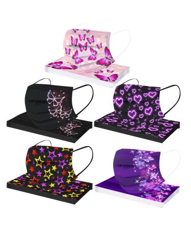 Winfer 50/100 piece of mouth protection adults disposable 3-layer with motif colored mouth and nose protection print towels breathable mouth-tube bandana scarf scarves for men women b-08