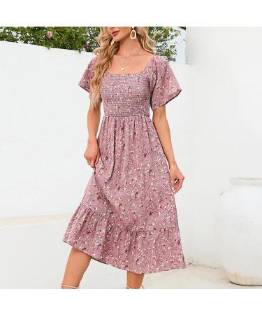 Robe de maternit pour femmes enceintes - Motif floral - Col carr - Robe boh me en mousseline de soie - Robe de grossesse avec ourlet volants - Robe midi d' t l gante - Mode de maternit S Rouge - Buy Online on GoSupps.com