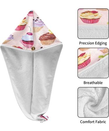 Buy Watercolor Cupcakes Dry Hair Cap & Quick Drying Towel Set | Super Absorbent 2-Piece Set with Button Headband - Soft & Comfortable for All Hair Types - Buy Online on GoSupps.com