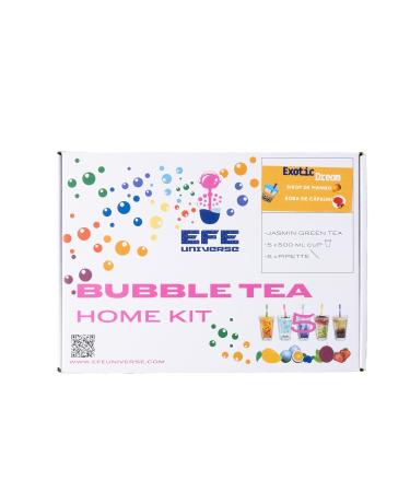 Bubble Tea DIY Kit - Exotic 100% Vegetarian & Gluten-Free Boba Set with Strawberry Popping Pearls Mango Syrup & Jasmine Green Tea - Buy Online on GoSupps.com
