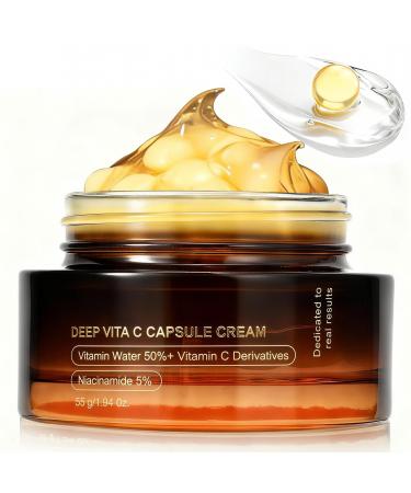 AUSLKA Vitamin C Golden Capsule Face Moisturizer Deep Vitamin C Serum Stabilized Liposome Capsules for Face Hydrate Nourish and Brighten Skin Niacinamide Repair Aging and Reduce Wrinkles 1.94 Oz