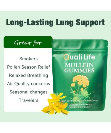 QualiLife Mullein Gummies for Lungs - 2000mg Mullein Leaf Extract for Lung Detox for Smokers Cleanse Respiratory Digestive & Immune Support - Pear Flavor 60 Gummies - Buy Online on GoSupps.com