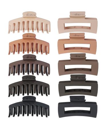 Neutral Color 10 Pcs Large Hair Claw Clips 4.3" Non-slip Big Matte Banana Hair Claw Clips for Women Girls, Strong Hold Clips for Thick Thin Hair, Neutral Colors