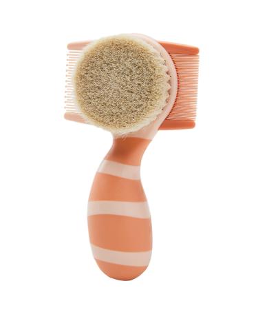 lesnhome Baby 3 in1 Hair Brush & Comb Set for Newborns & Toddlers Soft Goat Bristle Hair-Brush for Cradle Cap Perfect Baby Shower and Registry Gift  Orange  14*8cm