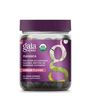 Gaia Herbs Nausea Organic Gummy - Relieves Occasional Nausea - with Ginger and Lemon - 60 Vegan Gummies (30-Day Supply)