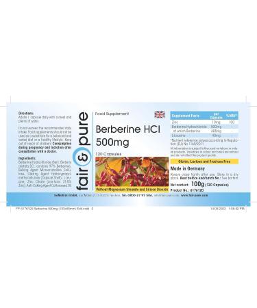 Fair & Pure - Berberine HCL 500mg - contains 97% berberine - with zinc - highly dosed - vegan - 120 capsules - Buy Online on GoSupps.com