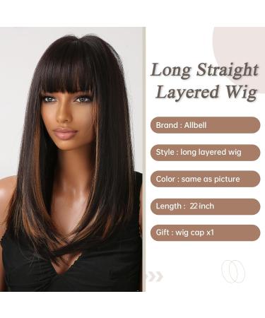 Long Black Wigs for Women - Shoulder Length Mixed Blonde with Bangs | Natural Synthetic Hair Replacement for Daily & Party Use - Style 2078-1 - Buy Online on GoSupps.com