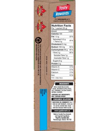 Quaker Apples & Cinnamon Instant Oatmeal Multi-Pack 8 Packets 264g (Pack of 12) - Buy Online on GoSupps.com