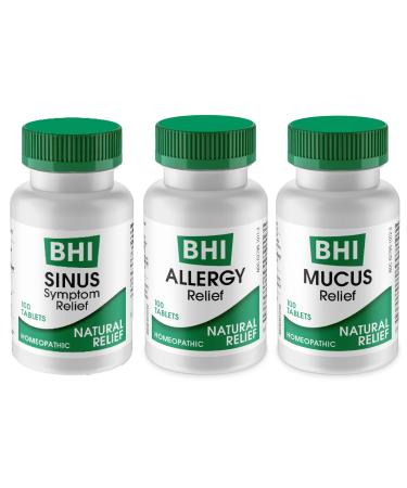 MediNatura BHI Multi Symptom Flare-Up Defense Bundle Sinus Relief Tablets (100) Mucus Relief Tablets (100) + Allergy Relief Tablets (100) Homeopathic Relief - Fast-Acting, Quick-Dissolve