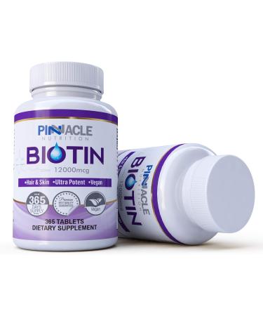 Biotin 12000mcg | 365 Tablets | UK Made | High Strength Hair, Skin & Nail Supplement - Buy Online on GoSupps.com