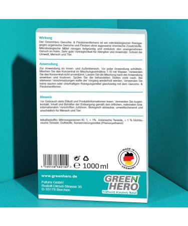 Green Hero Odor & Stain Remover Concentrate - 1000ml Makes 10 Liters | Biological Enzyme Cleaner for Urine Feces Vomit International Shipping Available - Buy Online on GoSupps.com