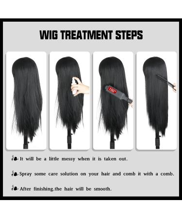 MISSQUEEN Long Black Wig with Bangs - 30 Inch Synthetic Straight Hair for Women - Buy Online on GoSupps.com