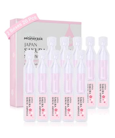 Japan Sakura Serum Ampoule Intensive Hydration & Soothing Skin Cherry Blossom Essence Ampoules for Face Sakura Extract + Vitamin C Smooth Fine Lines Moisturizing Skin Care 2 Boxes of 20 Ampoules