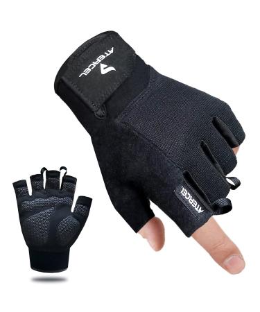 ATERCEL Workout Gloves for Men and Women, Exercise Gloves for Weight Lifting, Cycling, Gym, Training, Breathable and Snug fit Black Medium