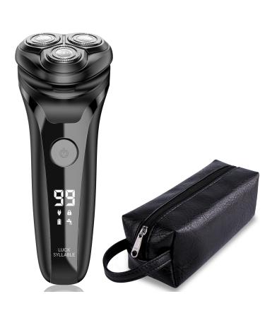 Men's Electric Shaver, Rechargeable Rotary Razor with Pop-up Sideburn Trimmer and LCD Power Indicator, Fast Charging, Compact Wet and Dry Shaver