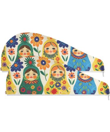 Shop Matryoshka Russian Wooden Hair Towels - Super Absorbent Quick Dry 2 Pack for Women & Girls - Buy Online on GoSupps.com
