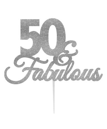 50 & Fabulous Birthday Cake Topper with Bold Swirly Design for 50th Birthday Celebration Made in UK - Silver