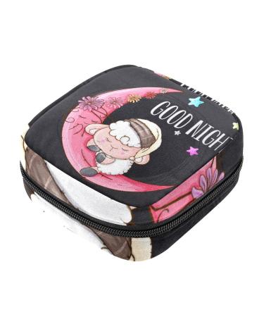Cute Sheep Animal Sleeping Moon Sanitary Napkin Storage Bag Portable Menstrual Pad Bag for Teen Girls Tampons Sanitary Pads for Women Ladies Multicoloured 06