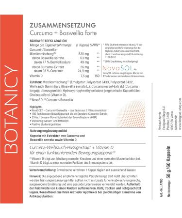 Buy Botanicy Curcuma + Boswellia Forte Capsules - Turmeric & Frankincense with Vitamin D3 - High Bioavailability & Dosage - 60 Count - Buy Online on GoSupps.com