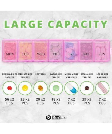 BoxSik Pink Pill Organizer - 7-Day Weekly Medication Storage for Vitamins & Supplements | Travel-Friendly - Buy Online on GoSupps.com