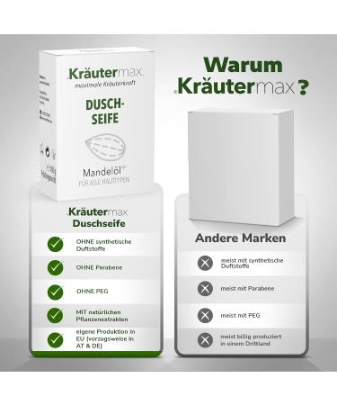 Herbal Max Kr utermax almond oil soap shower soap for men and women solid shower gel natural cosmetics also as solid shampoo 2in1 natural soap 1 x 100 g - Buy Online on GoSupps.com