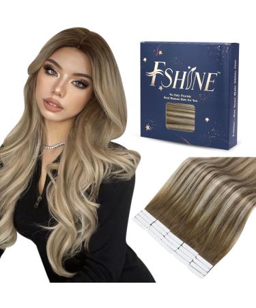 FSHINE TAPE Extensions Real Hair Skin Weft Tape In 20 pieces Balayage Mittelbraun In Platinblond Highlight with medium brown 50cm 50 grams Remy Invisible Tape Extensions #6/60/6 3. Tape #6/60/6 50cm - Buy Online on GoSupps.com