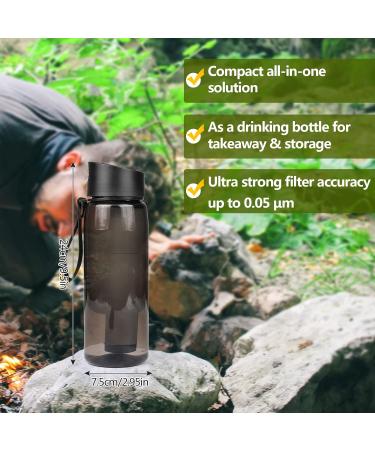 Water Filter Bottle - Outdoor Filtration for Hiking & Camping | 1500L Capacity Removes 99.99% Bacteria & Germs (650ml Black) - Buy Online on GoSupps.com