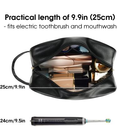 Vegan Leather Travel Toiletry Bag for Women - Dopp Kit Makeup Organizer - Black - Buy Online on GoSupps.com