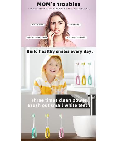LEYUYO 3 Sided Toothbrush for Toddlers - Baby Toothbrush for Complete Oral Care - Triple Sided Kids Toothbrush (Pink) - Buy Online on GoSupps.com