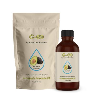 Suspended Solutions - C-60 Avocado - 4oz -99.9% Pure C-60 In Organic Extra Virgin Avocado Oil - 100% Solvent Free - 108mg Active C60 - Glass Bottle - Carbon 60