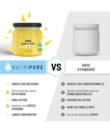 Nutripure | Organic Ghee | Clarified Butter | Lactose Free | Casein Free | Rich in Vitamins A and E | Ideal for High Temperature - Buy Online on GoSupps.com