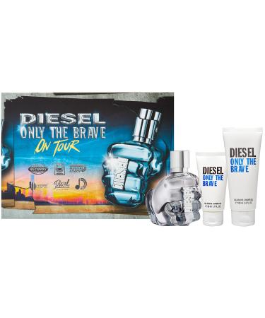 Diesel Only The Brave Eau de Toilette for Men Fougere Scent With Notes of Lemon Rosemary & Ambery Wood Gift set: EDT 4.2 Fl Oz + 2 shower gel