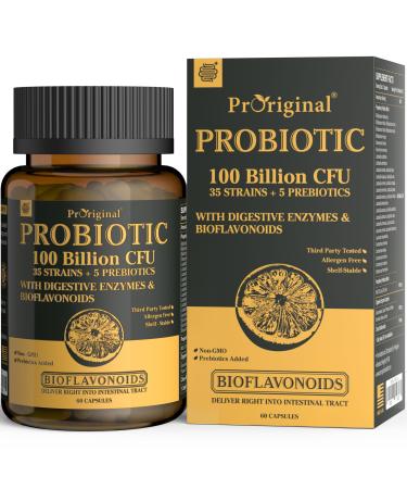 Probiotics with Prebiotics for Men and Women - 35 Strains Organic Probiotics 100 Billion CFU for Gut & Digestive Health Vegan Acidophilus Probiotic Supplement Non-GMO Raw Probiotic 60 Capsules 60 Count/30 Days Supply