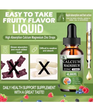 Calcium Magnesium Zinc Drops 1200mg Calcium with Vitamin D3 K2 Magnesium for Bone Teeth Colon Cardiovascular Health High Absorption Liquid Calcium Supplement Gluten Free Non GMO - Buy Online on GoSupps.com